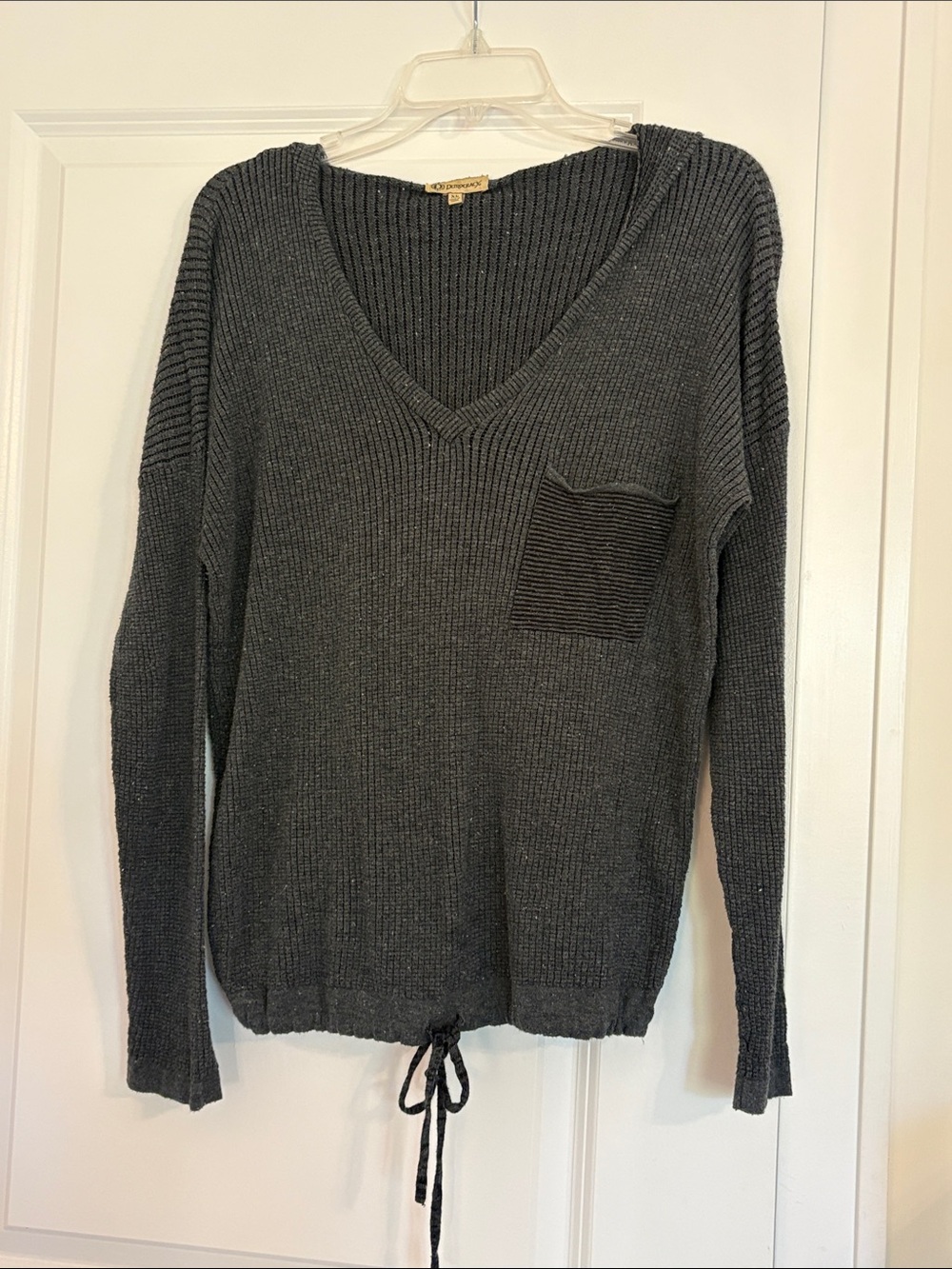 Democracy Gray Hooded Drawstring Bottom Lightweight Sweater Size XL